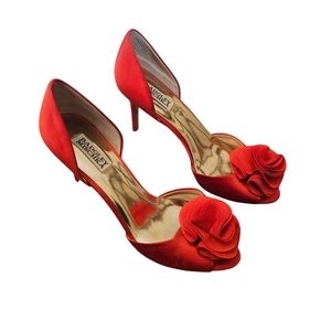 BADGLEY MISCHKA Randall D'orsay Formal Red High Heels Peep Toe Womens 9.5